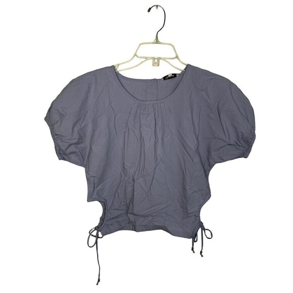 NWT Madewell Embroidered Poplin Puff-Sleeve Cutout Crop Top Distant Peri XS - Picture 5 of 7